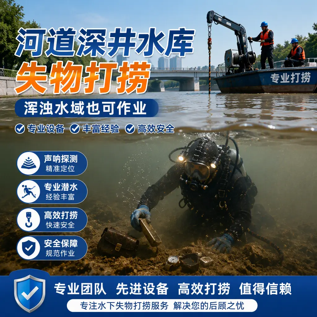 河道深井水库失物打捞，浑浊水域也可作业阜平
